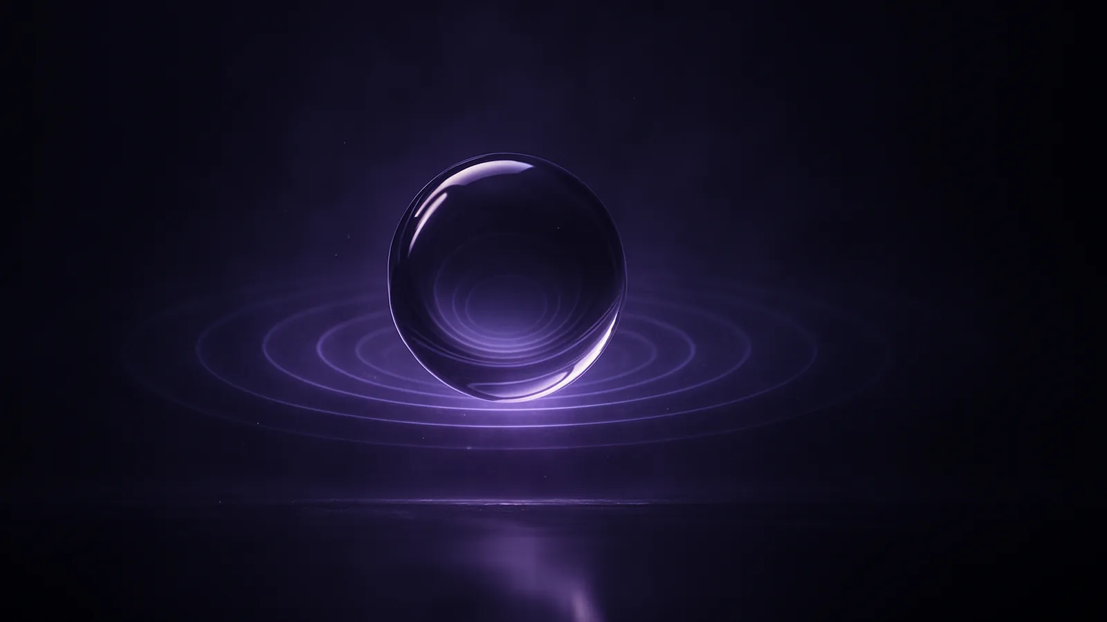 Concentric rings of light rippling outward from a glowing glass orb against a dark background