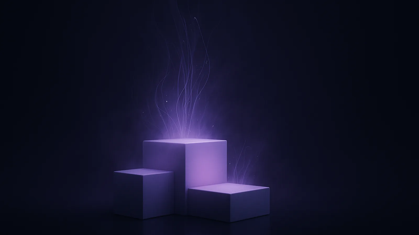 Podium à trois marches sous une lumière lavande, la première marche éclairée