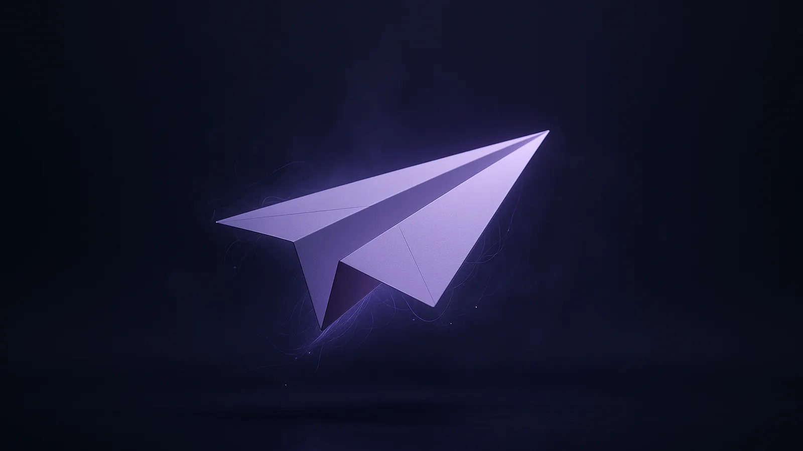 A single sheet of paper folded into a crisp origami form, lit by soft violet light.